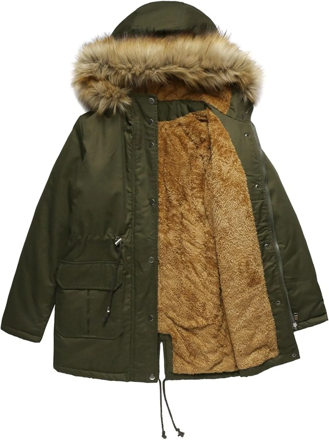 DGHM-JLMY 1/2 Pack Womens Stylish Winter Coats Fashion Solid Fall Hooded Warm Padded Cotton Coat Thick Fleece Lined Parka
