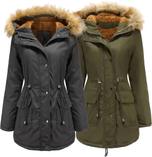 DGHM-JLMY 1/2 Pack Womens Stylish Winter Coats Fashion Solid Fall Hooded Warm Padded Cotton Coat Thick Fleece Lined Parka