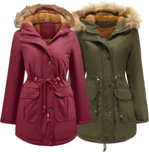 DGHM-JLMY 1/2 Pack Womens Stylish Winter Coats Fashion Solid Fall Hooded Warm Padded Cotton Coat Thick Fleece Lined Parka