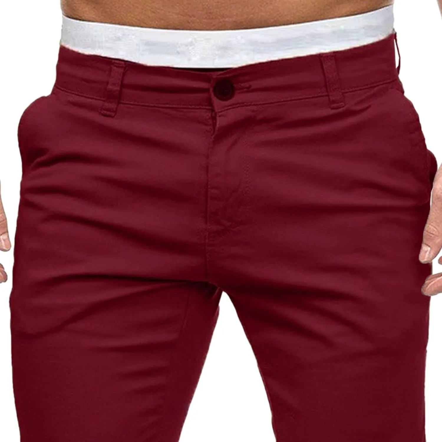 DGHM-JLMY Mens Solid Color Business Slim Pants Stretch Regular Slim Fit Casual Trousers Fashion Chino Pants
