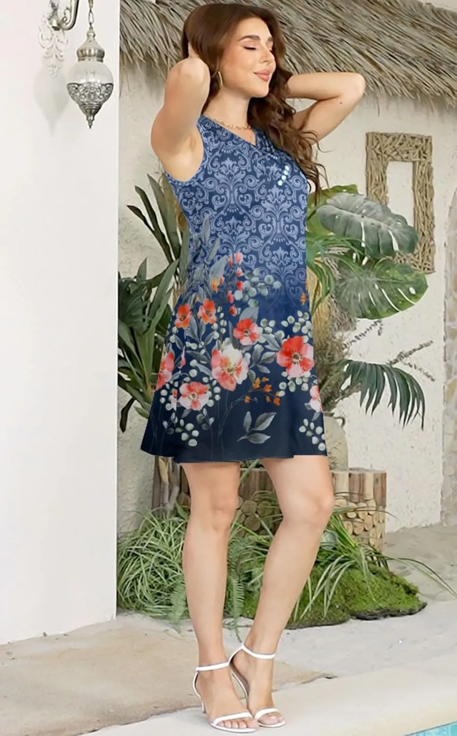 Disamer Summer Dresses for Women 2025 Vacation Sundresses Beach Coverups Tunic Sleeveless V Neck Button Down Tshirt Dress