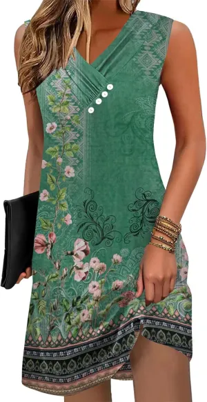 Disamer Summer Dresses for Women 2025 Vacation Sundresses Beach Coverups Tunic Sleeveless V Neck Button Down Tshirt Dress