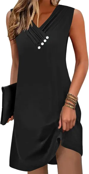 Disamer Summer Dresses for Women 2025 Vacation Sundresses Beach Coverups Tunic Sleeveless V Neck Button Down Tshirt Dress