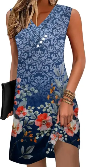 Disamer Summer Dresses for Women 2025 Vacation Sundresses Beach Coverups Tunic Sleeveless V Neck Button Down Tshirt Dress