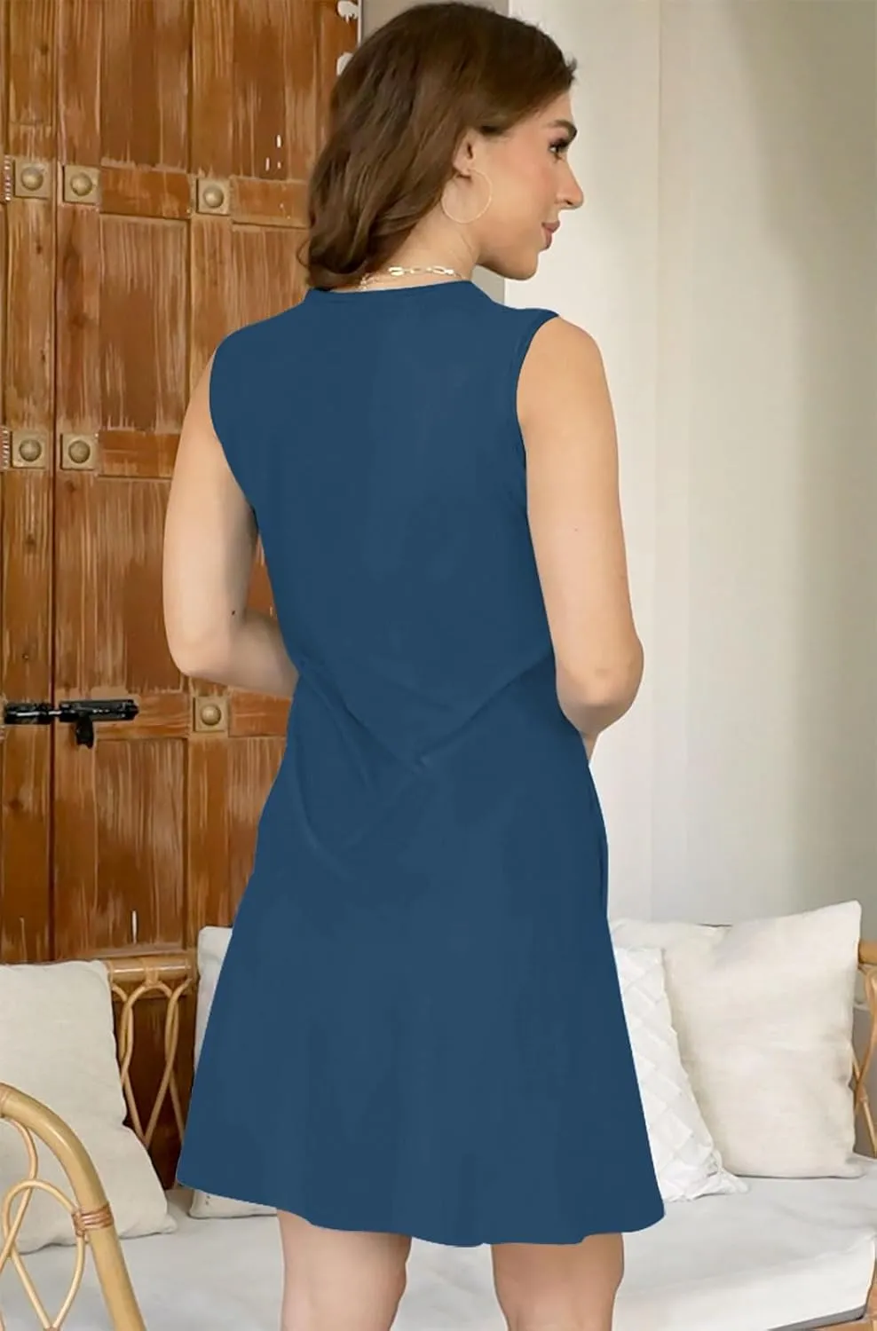 Disamer Summer Dresses for Women 2025 Vacation Sundresses Beach Coverups Tunic Sleeveless V Neck Button Down Tshirt Dress
