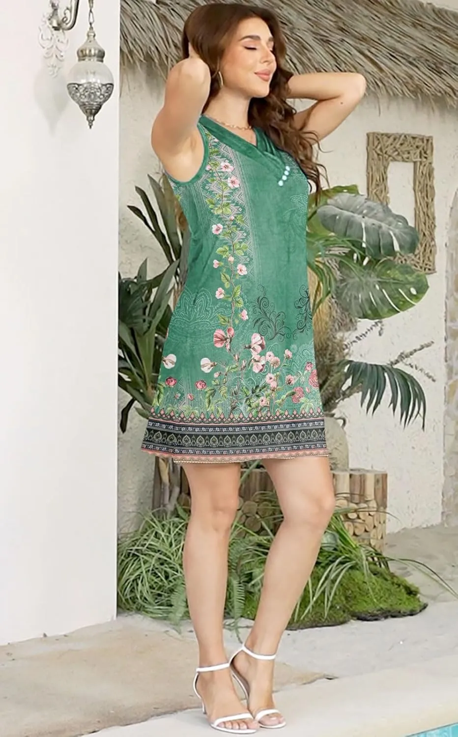 Disamer Summer Dresses for Women 2025 Vacation Sundresses Beach Coverups Tunic Sleeveless V Neck Button Down Tshirt Dress