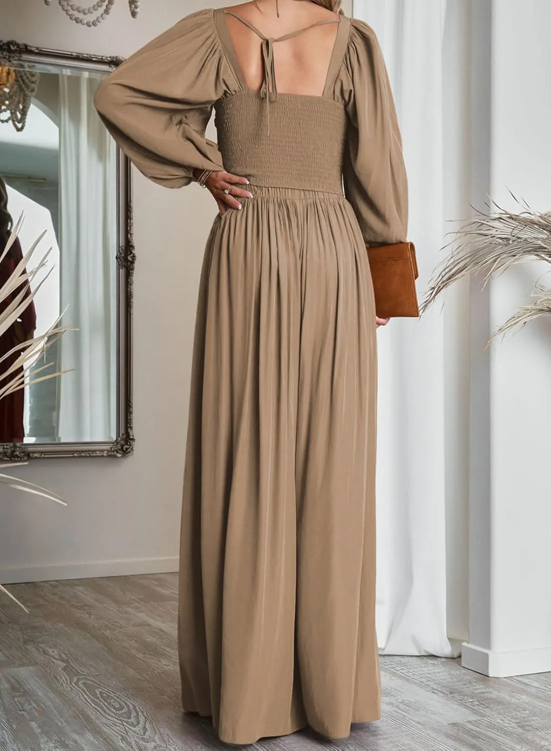 Dokotoo Two Piece Outfits for Women Heart Neck Long Sleeve Crop Tops and Wide Leg Palazzo Pants Lounge Set