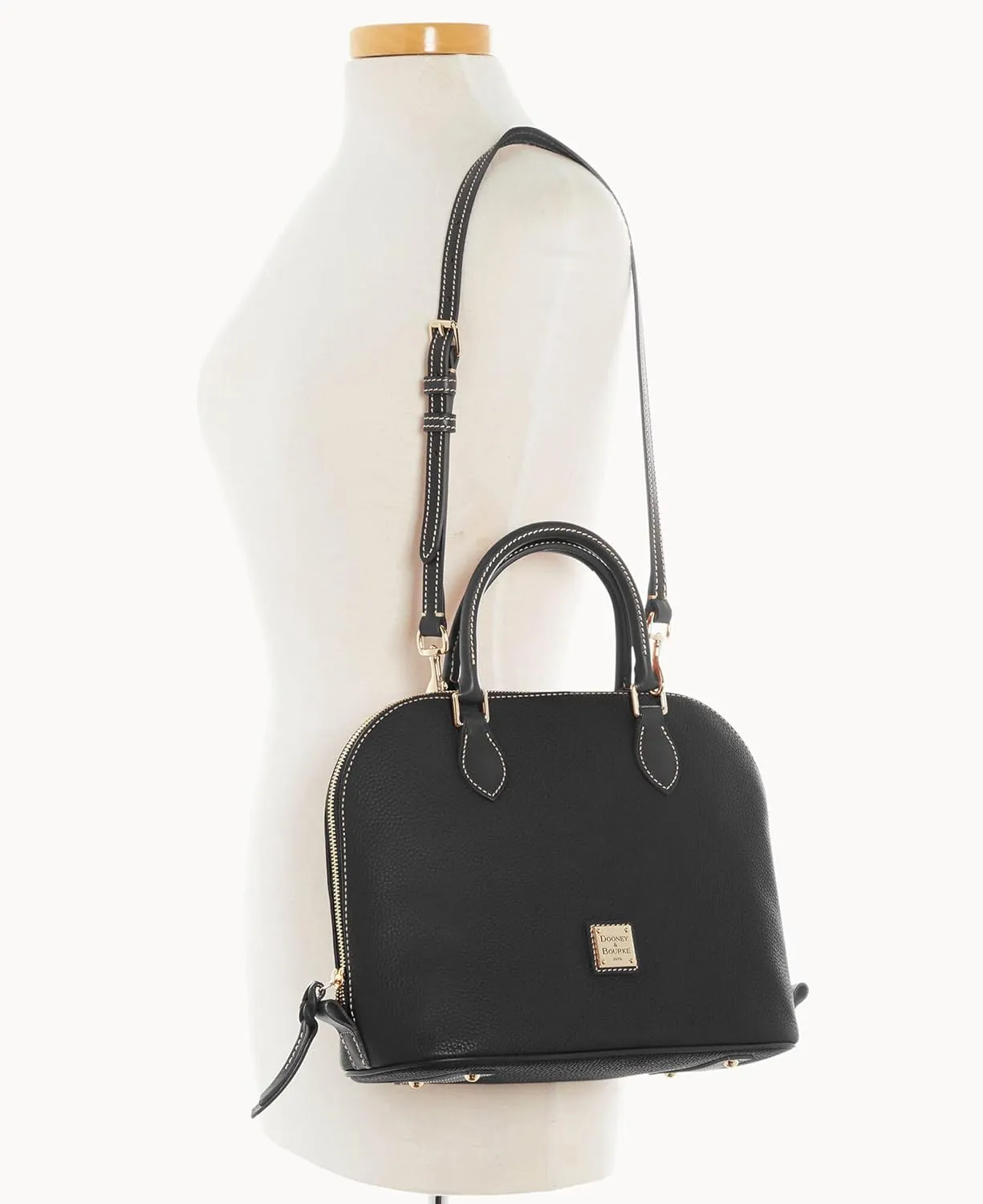 Dooney & Bourke Women's Domed Satchel in Pebble Grain Leather, Large Handbag with Adjustable & Detachable Shoulder Strap