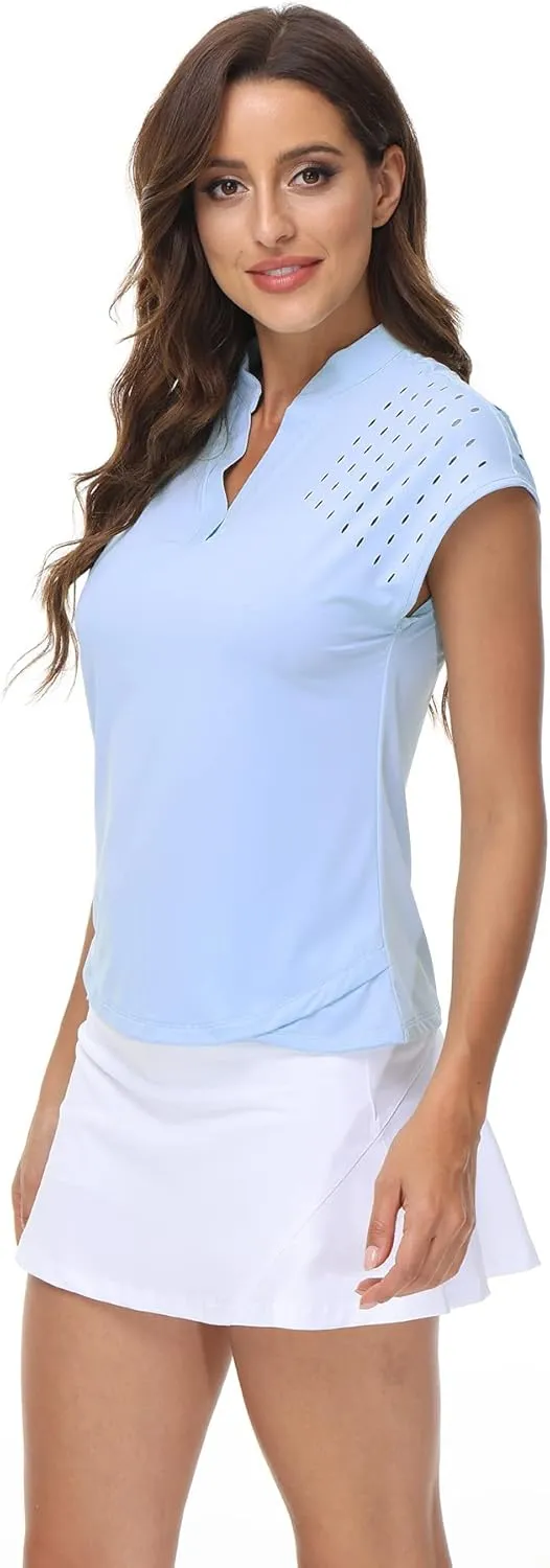 DOTIN Womens 2 Pack Golf Polo Shirts Short Sleeve V Neck Collared Quick Dry Tennis Sports Shirts Workout Tops
