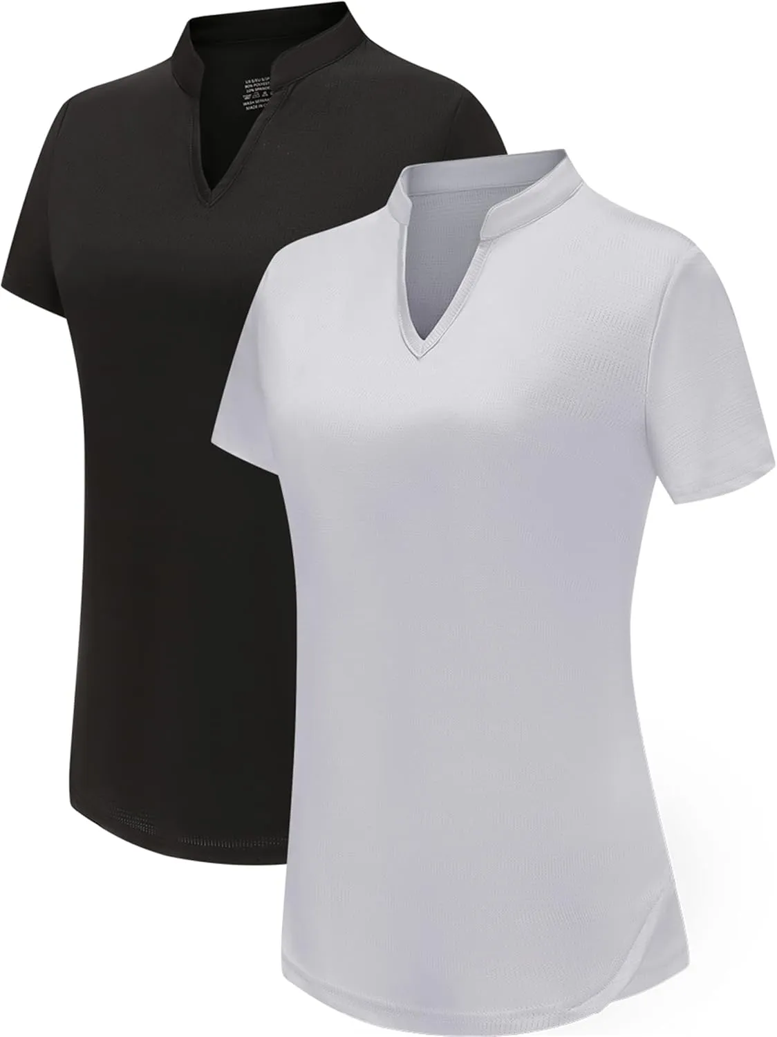 DOTIN Women's 2 Pack V-Neck Golf Polo Shirts Short Sleeve Collarless Quick Dry Sport T-Shirts Workout Tops