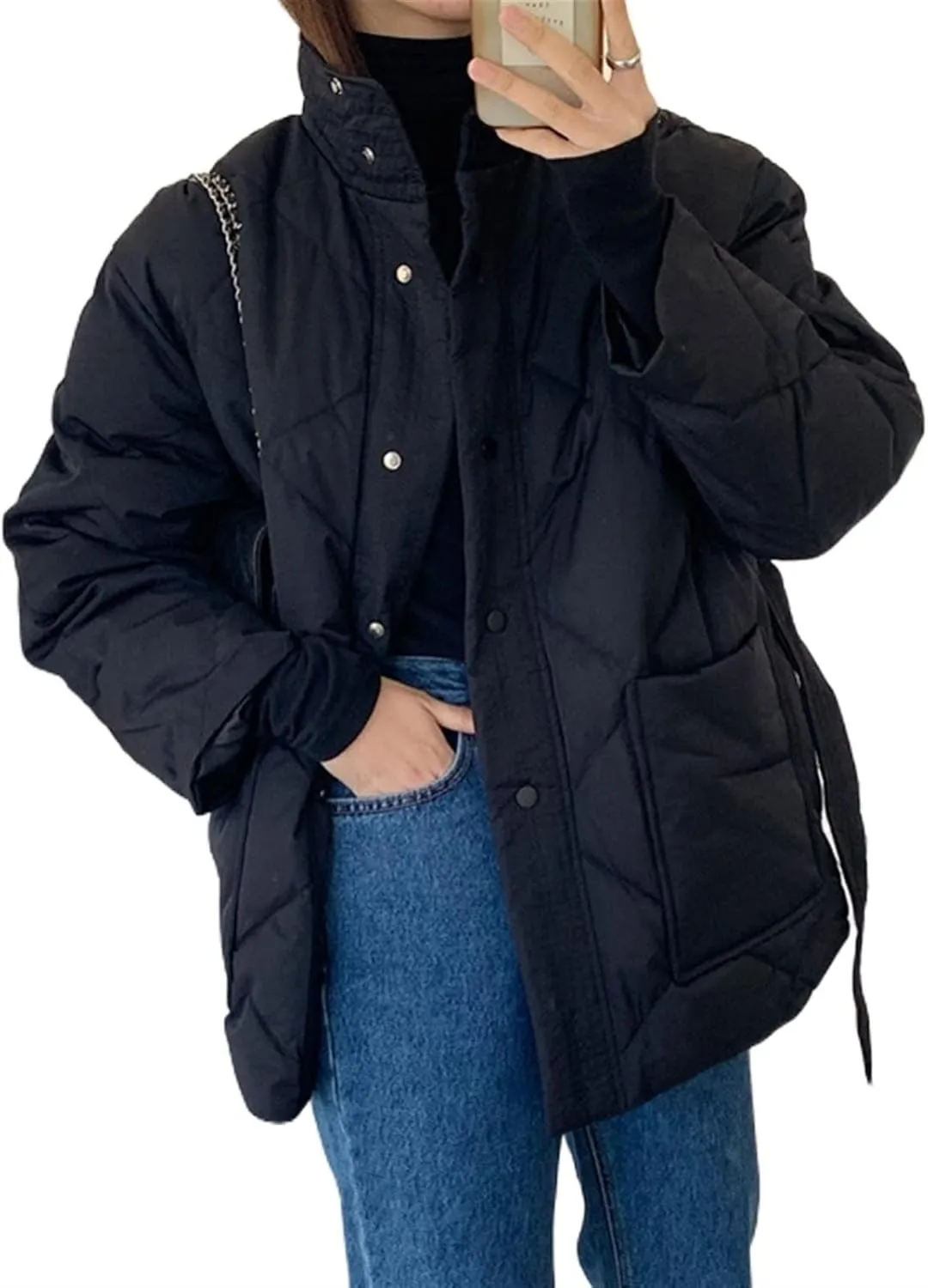 Down jacket women Winter Thick Cotton Padded Coats Women Single-breasted Female Parkas Stand Collar Female Jackets