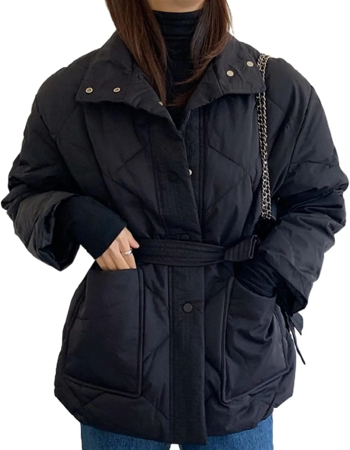 Down jacket women Winter Thick Cotton Padded Coats Women Single-breasted Female Parkas Stand Collar Female Jackets
