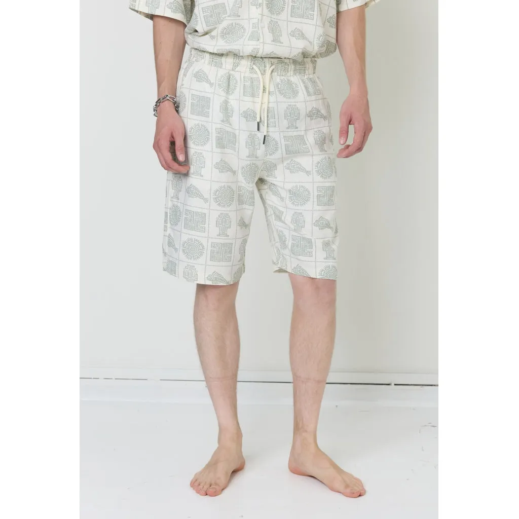 DPPrinted Linen Relaxed Shorts - Objects Print