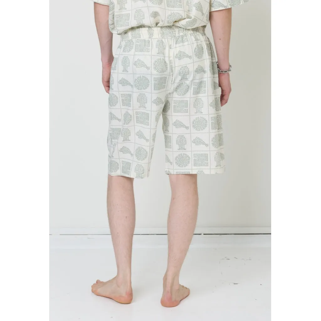 DPPrinted Linen Relaxed Shorts - Objects Print