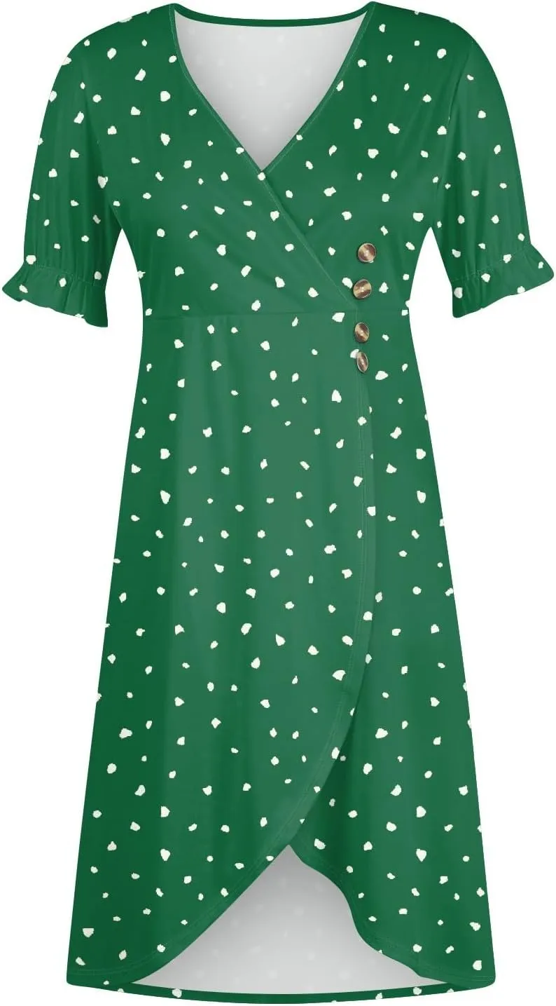 Dresses for Women Summer Boho Floral Print V Neck Maxi Wrap Dress Ruffle A-Line Flowy Maxi Wedding Guest Dresses