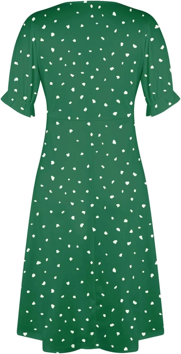 Dresses for Women Summer Boho Floral Print V Neck Maxi Wrap Dress Ruffle A-Line Flowy Maxi Wedding Guest Dresses