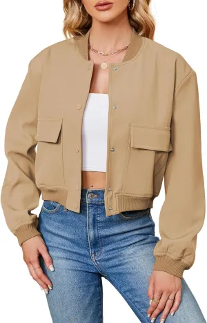 Durio Womens Bomber Jacket Fashion Short Cropped Jacket Casual Jackets for Women Varsity Jacket with Pockets Spring Fall
