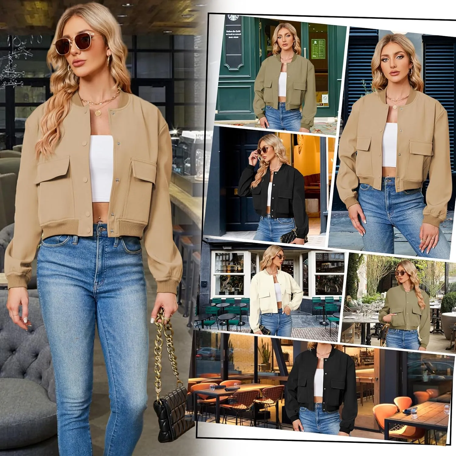 Durio Womens Bomber Jacket Fashion Short Cropped Jacket Casual Jackets for Women Varsity Jacket with Pockets Spring Fall