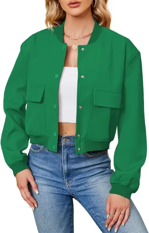 Durio Womens Bomber Jacket Fashion Short Cropped Jacket Casual Jackets for Women Varsity Jacket with Pockets Spring Fall