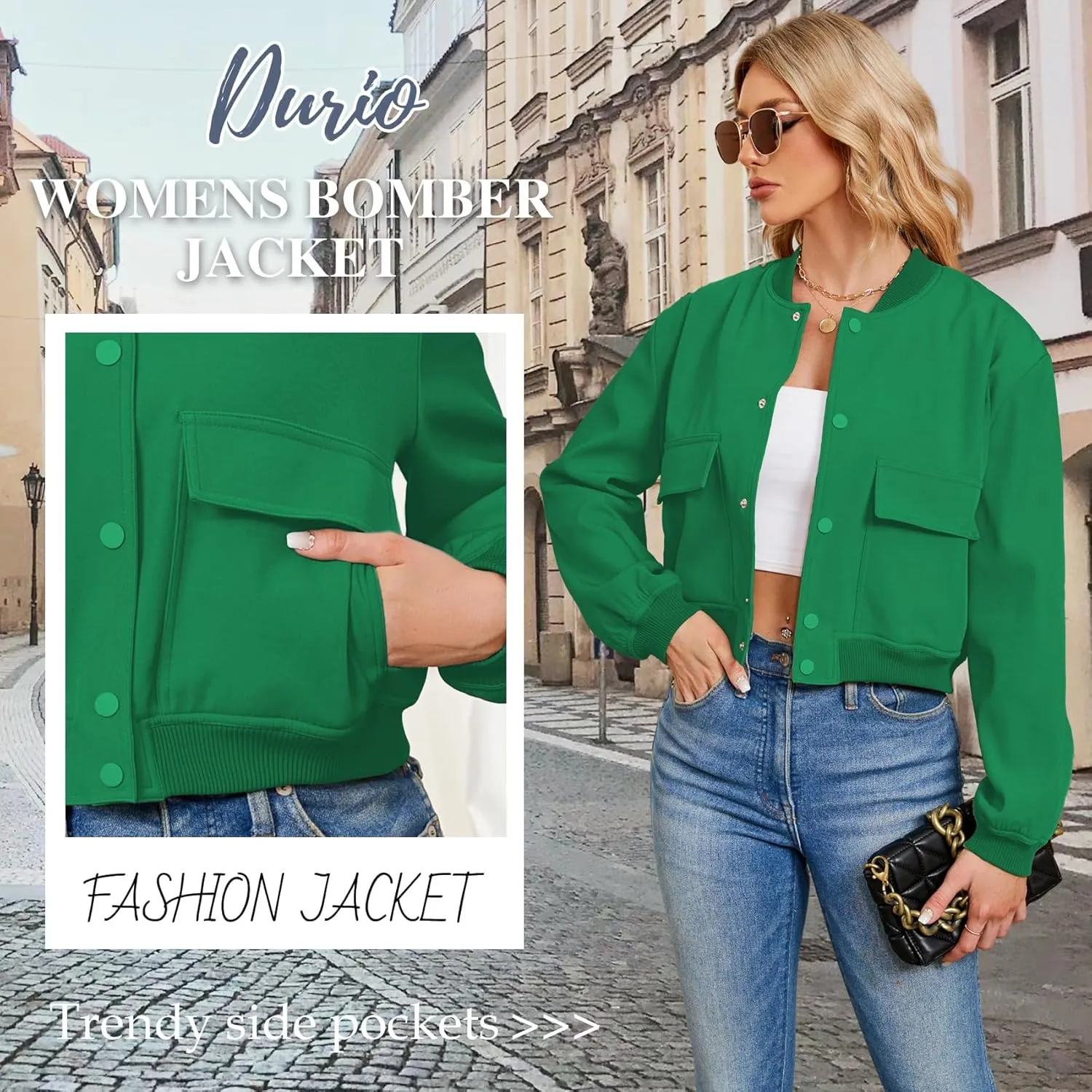 Durio Womens Bomber Jacket Fashion Short Cropped Jacket Casual Jackets for Women Varsity Jacket with Pockets Spring Fall