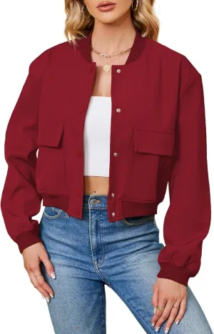 Durio Womens Bomber Jacket Fashion Short Cropped Jacket Casual Jackets for Women Varsity Jacket with Pockets Spring Fall