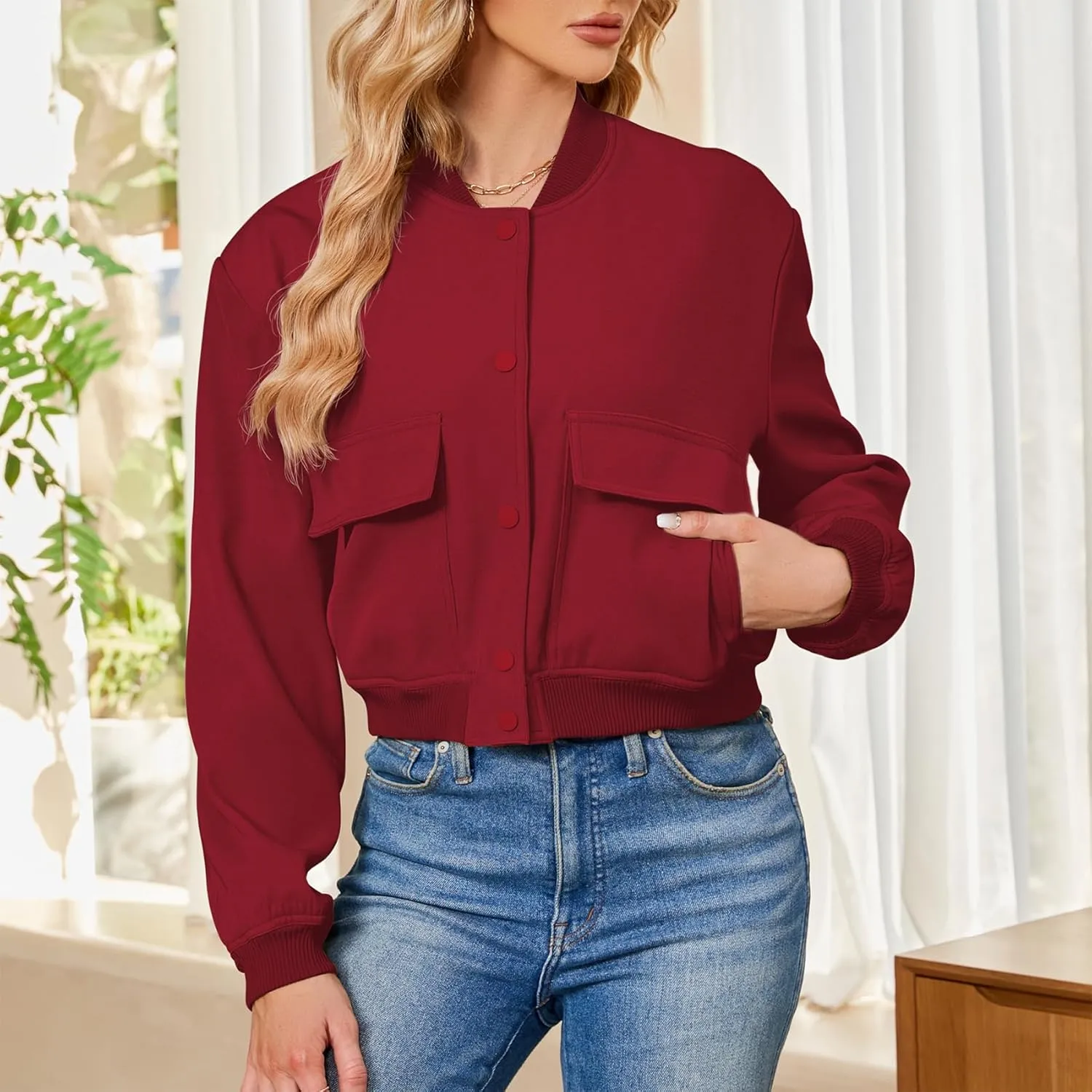 Durio Womens Bomber Jacket Fashion Short Cropped Jacket Casual Jackets for Women Varsity Jacket with Pockets Spring Fall