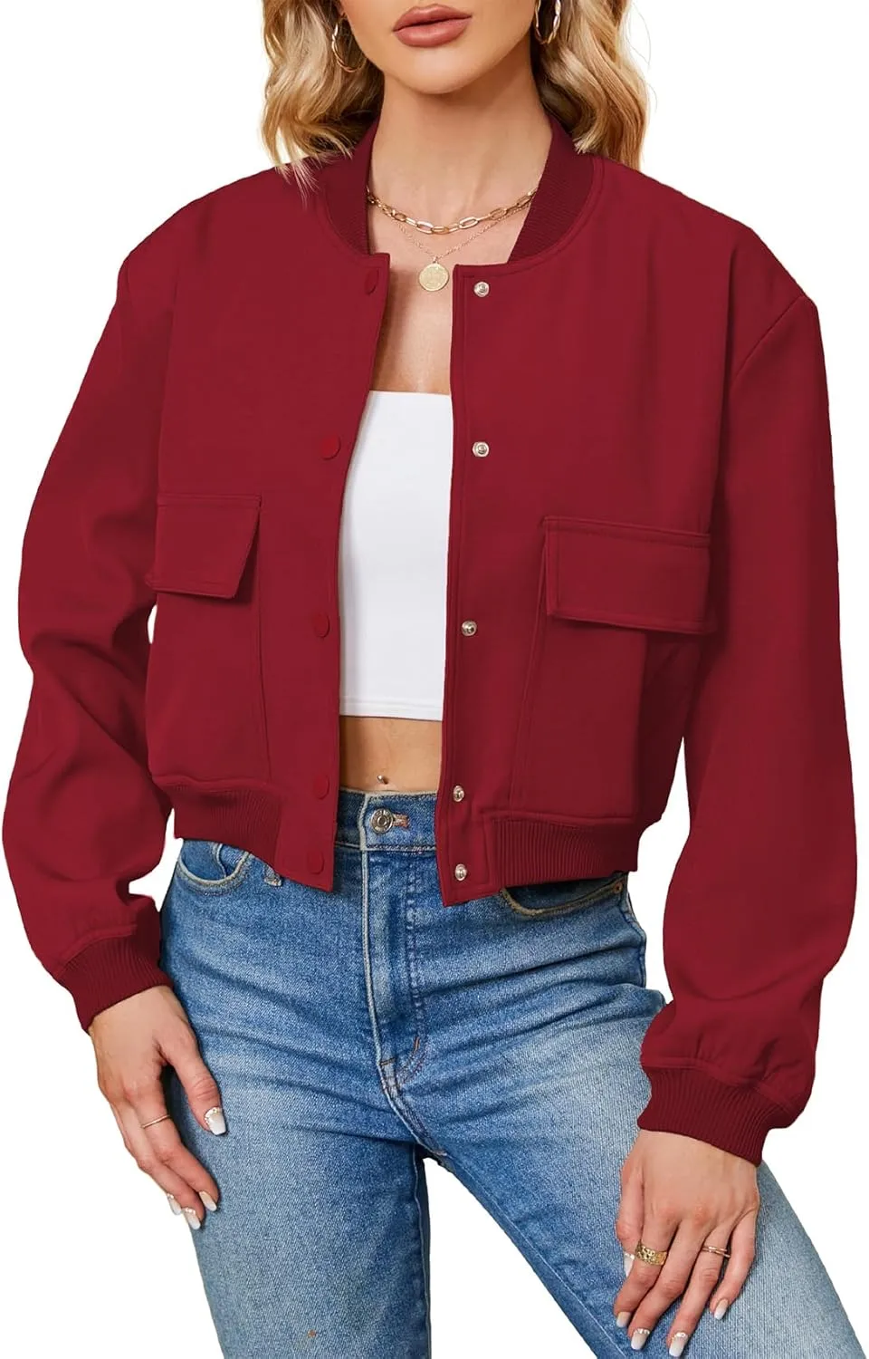 Durio Womens Bomber Jacket Fashion Short Cropped Jacket Casual Jackets for Women Varsity Jacket with Pockets Spring Fall