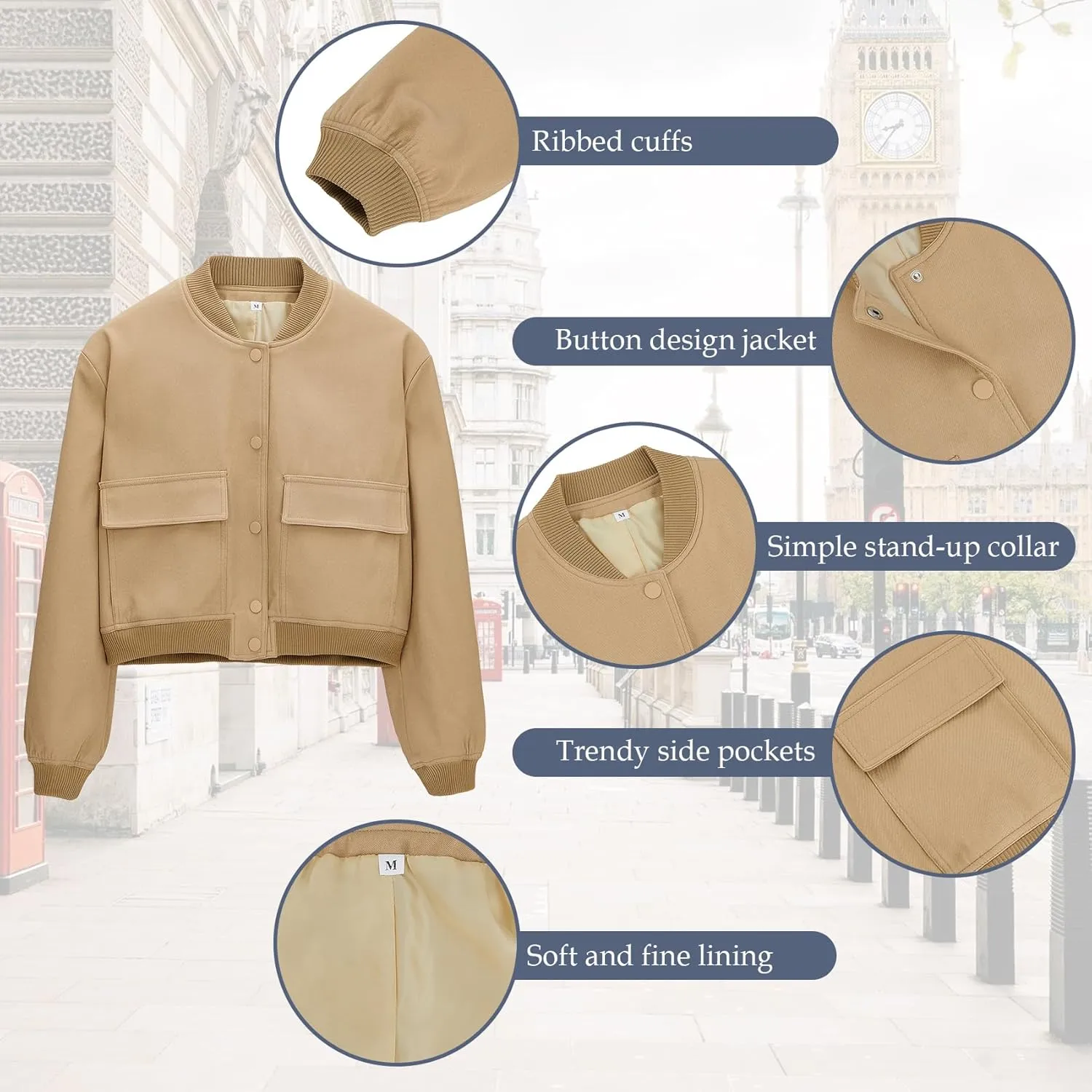 Durio Womens Bomber Jacket Fashion Short Cropped Jacket Casual Jackets for Women Varsity Jacket with Pockets Spring Fall