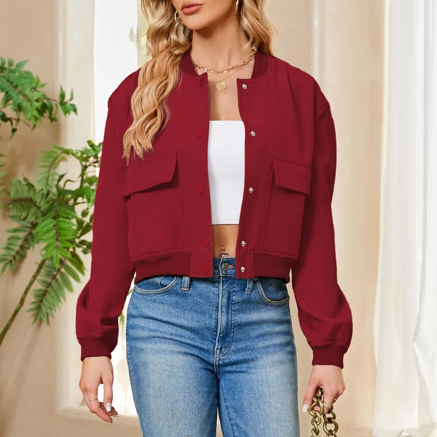Durio Womens Bomber Jacket Fashion Short Cropped Jacket Casual Jackets for Women Varsity Jacket with Pockets Spring Fall