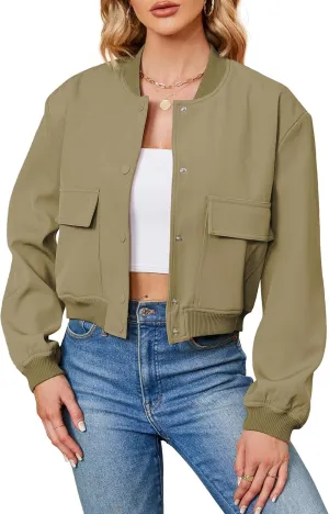 Durio Womens Bomber Jacket Fashion Short Cropped Jacket Casual Jackets for Women Varsity Jacket with Pockets Spring Fall