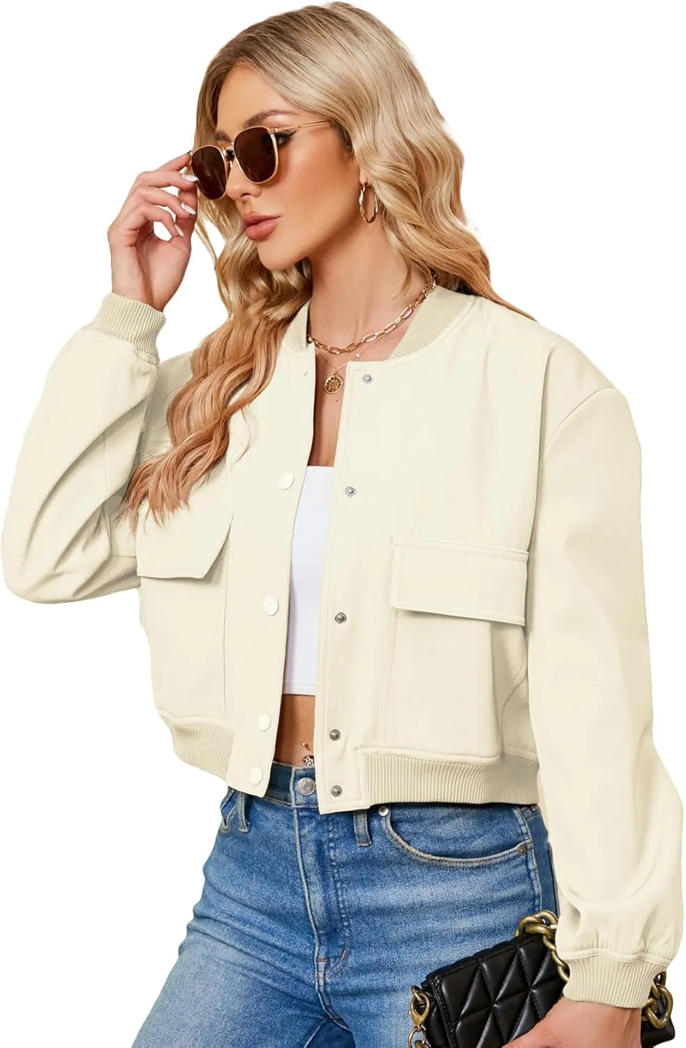Durio Womens Bomber Jacket Fashion Short Cropped Jacket Casual Jackets for Women Varsity Jacket with Pockets Spring Fall