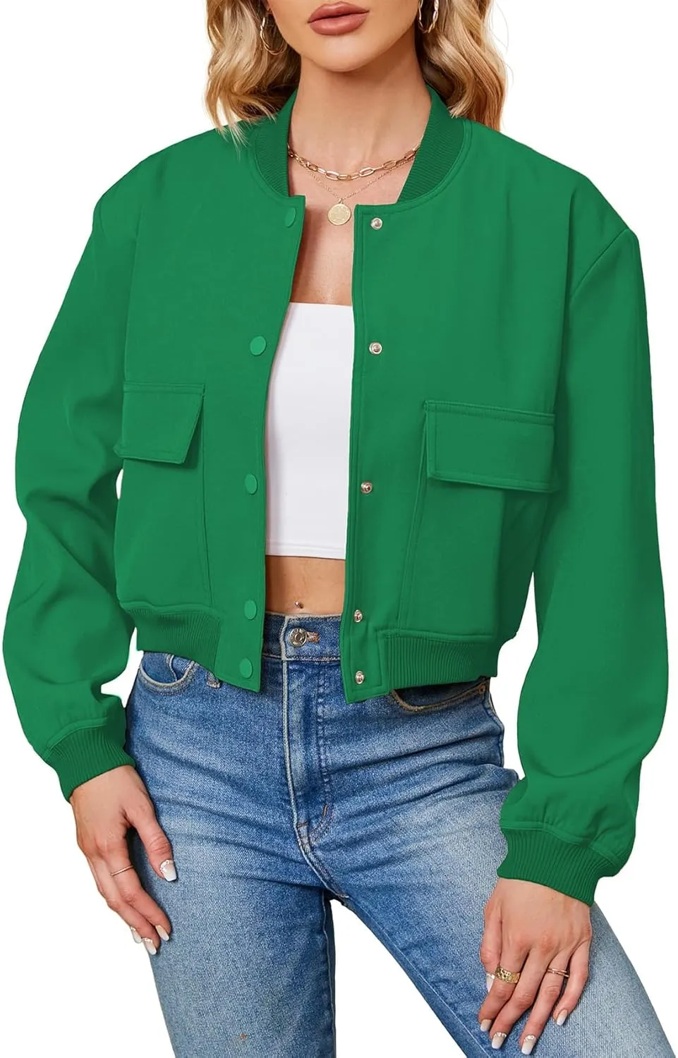 Durio Womens Bomber Jacket Fashion Short Cropped Jacket Casual Jackets for Women Varsity Jacket with Pockets Spring Fall