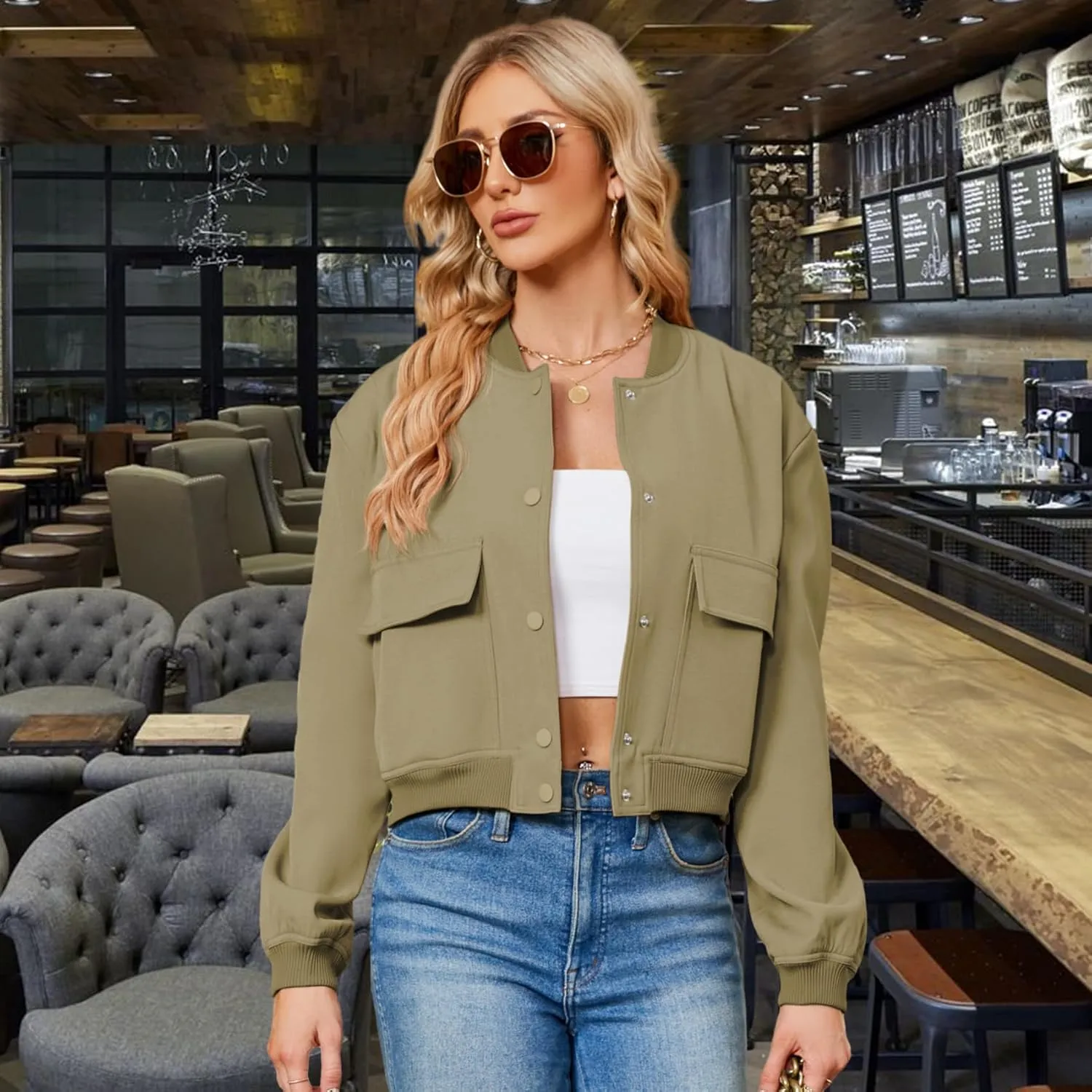 Durio Womens Bomber Jacket Fashion Short Cropped Jacket Casual Jackets for Women Varsity Jacket with Pockets Spring Fall