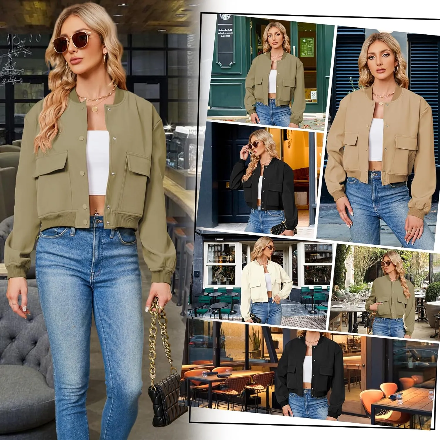 Durio Womens Bomber Jacket Fashion Short Cropped Jacket Casual Jackets for Women Varsity Jacket with Pockets Spring Fall