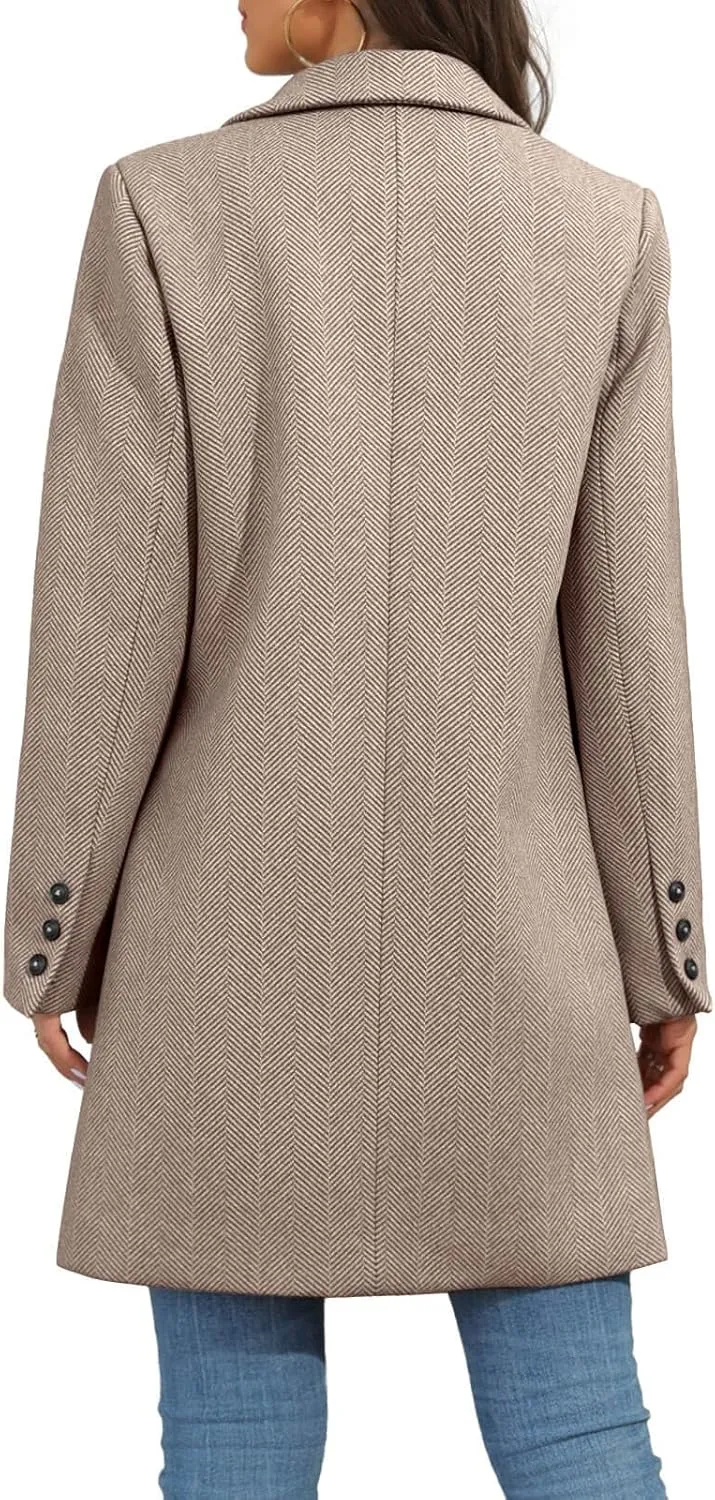 Ebifin Women's Notch Lapel Double Breasted Trench Coat Peacoat Winter Casual Long Blazer Jacket Overcoat