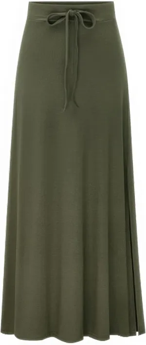 ebossy Women's Stretchy Rib Knit Long Skirt High Waist Side Slit Solid Slim Spring Fall Maxi Skirt