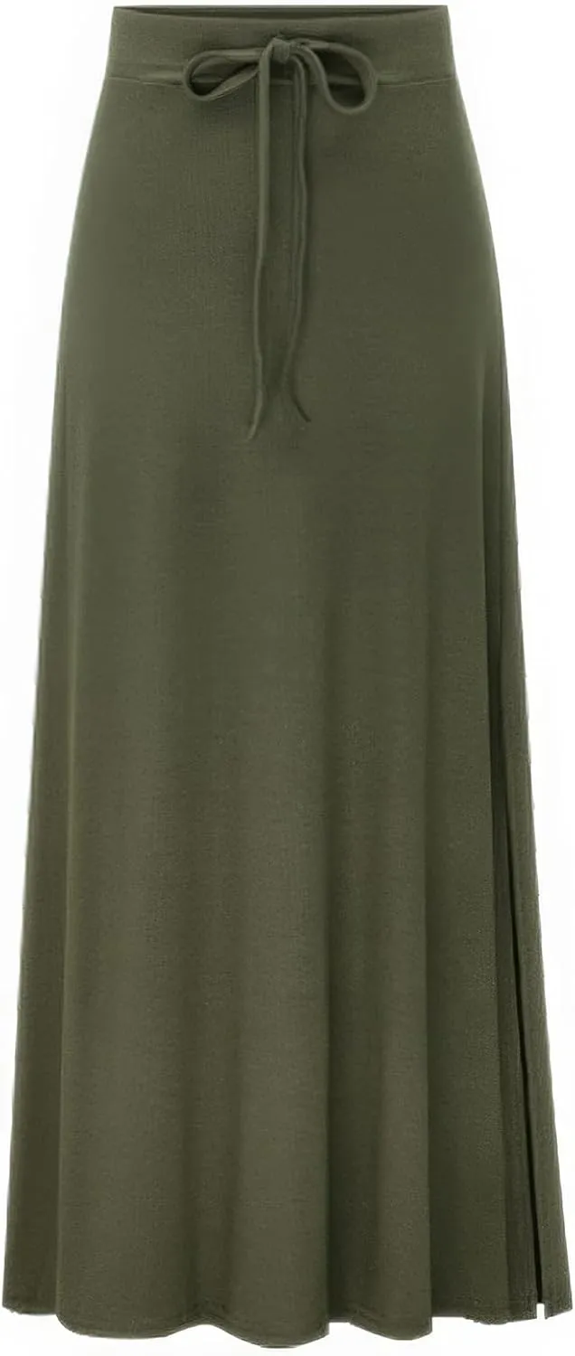ebossy Women's Stretchy Rib Knit Long Skirt High Waist Side Slit Solid Slim Spring Fall Maxi Skirt