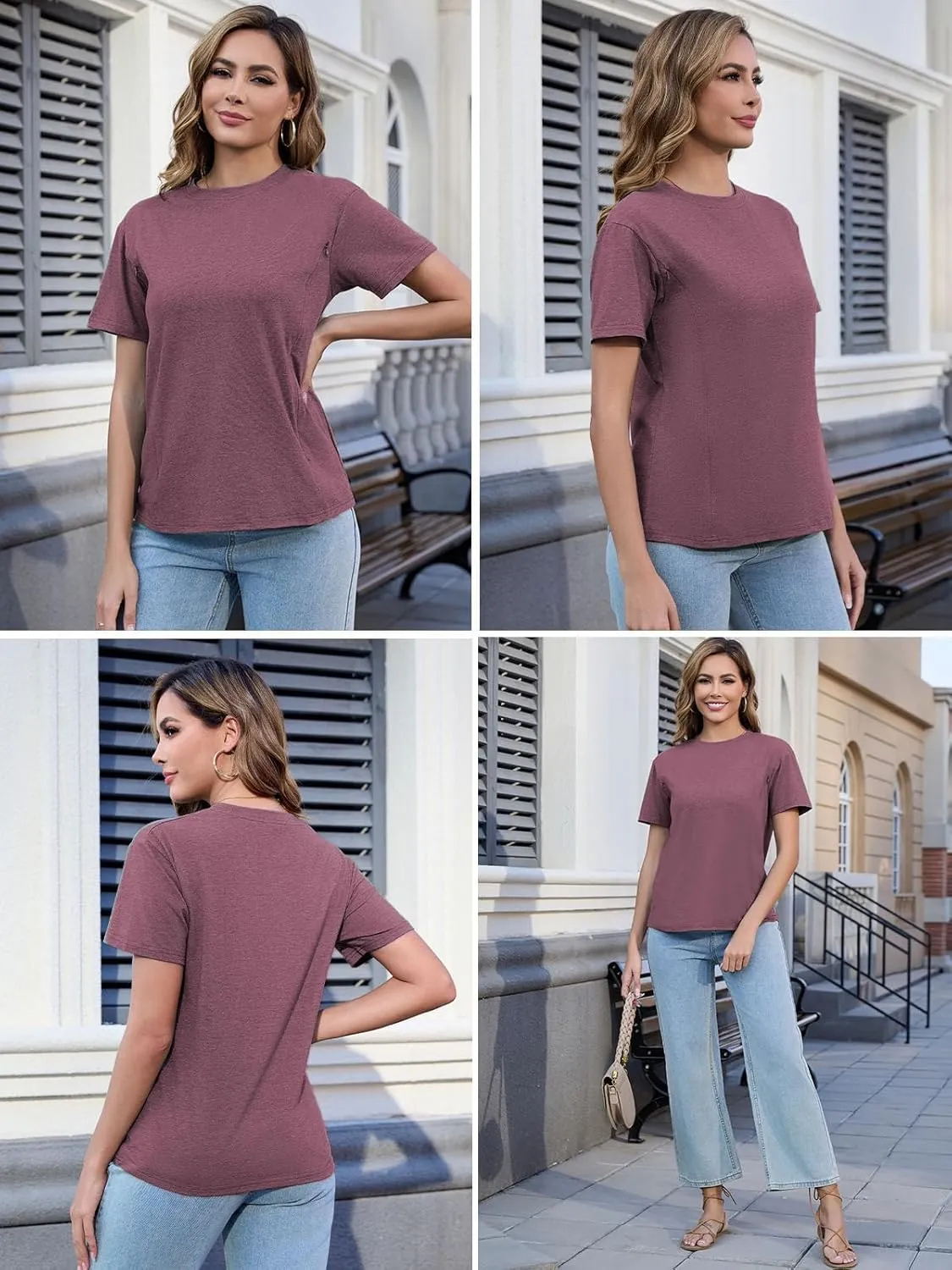 Ecavus Women's 3-Pack Nursing Shirts for Breastfeeding with Hidden Zippers Loose Fit Maternity Tops