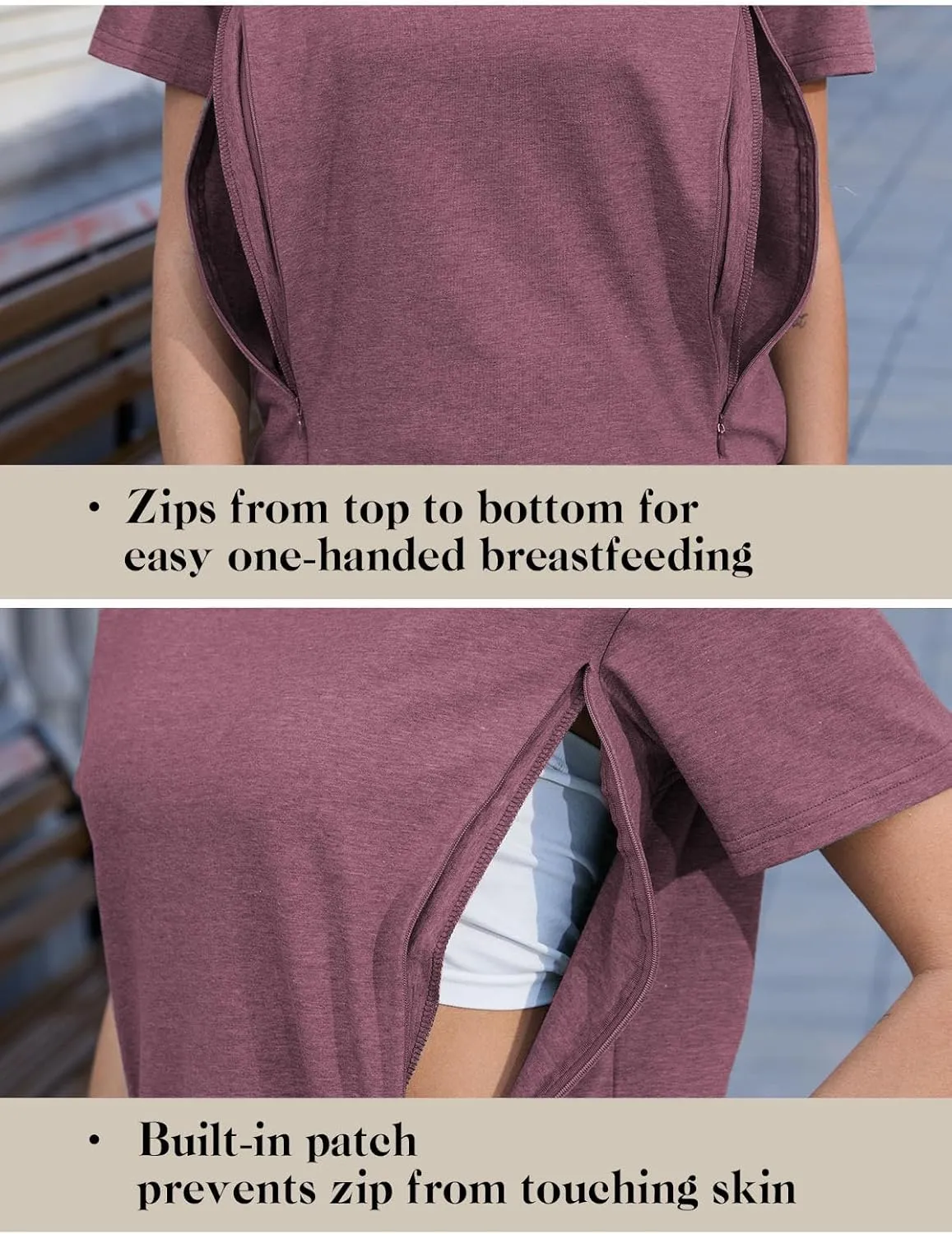 Ecavus Women's 3-Pack Nursing Shirts for Breastfeeding with Hidden Zippers Loose Fit Maternity Tops