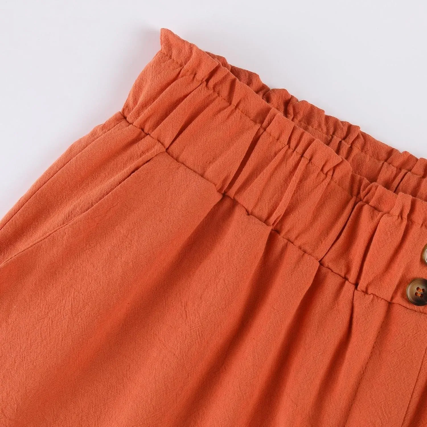 eoeioa Cropped Linen Pants Women Button Fly Elastic Waist Beach Pants Summer Baggy Comfy Flowy Ankle Pant with Pockets