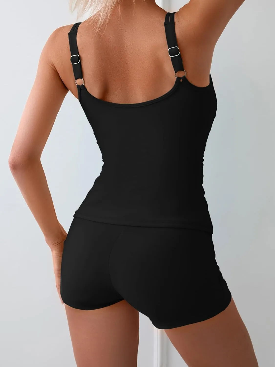 Eomenie Women's Swimsuit Tankini Set Modest Tummy Control Slimming Bathing Suits Two Piece Swim Suit with High Waisted Short