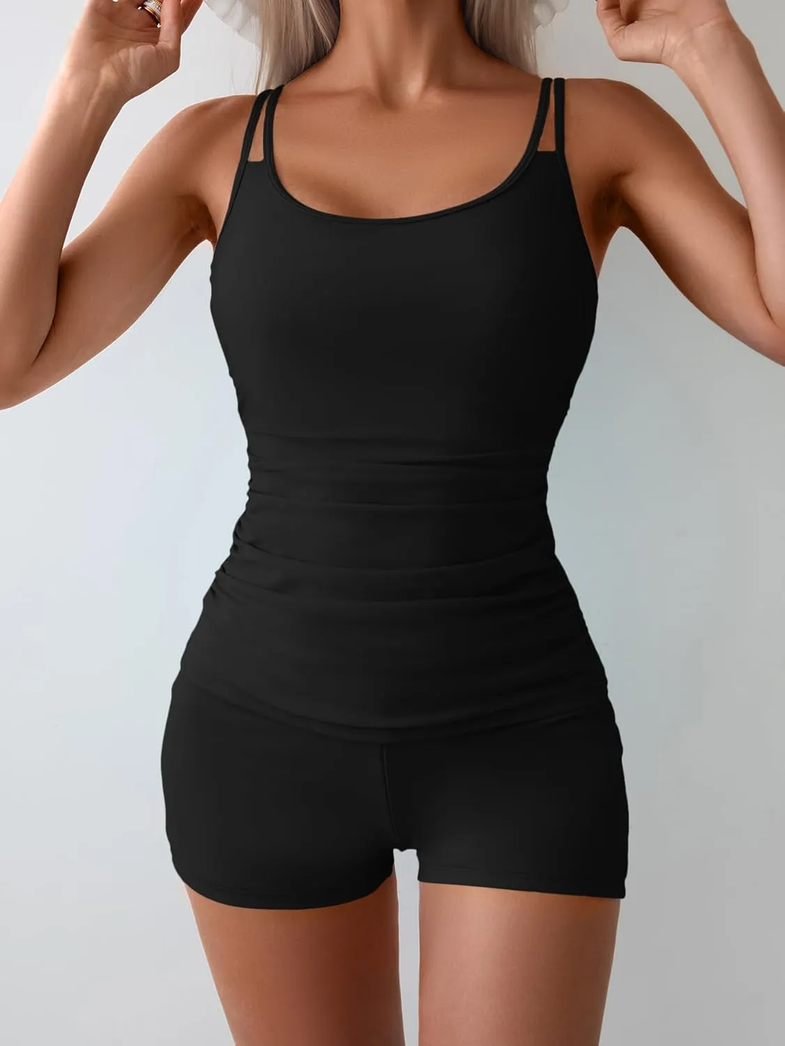 Eomenie Women's Swimsuit Tankini Set Modest Tummy Control Slimming Bathing Suits Two Piece Swim Suit with High Waisted Short