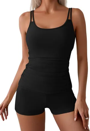 Eomenie Women's Swimsuit Tankini Set Modest Tummy Control Slimming Bathing Suits Two Piece Swim Suit with High Waisted Short