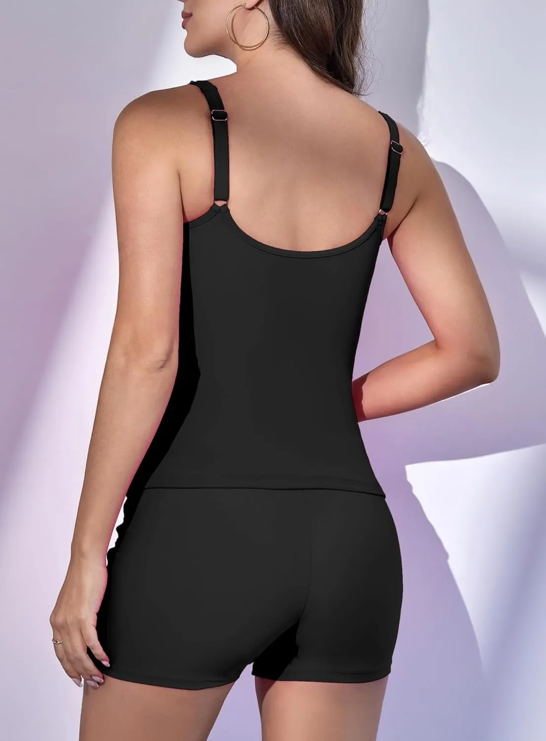 Eomenie Women's Swimsuit Tankini Set Modest Tummy Control Slimming Bathing Suits Two Piece Swim Suit with High Waisted Short
