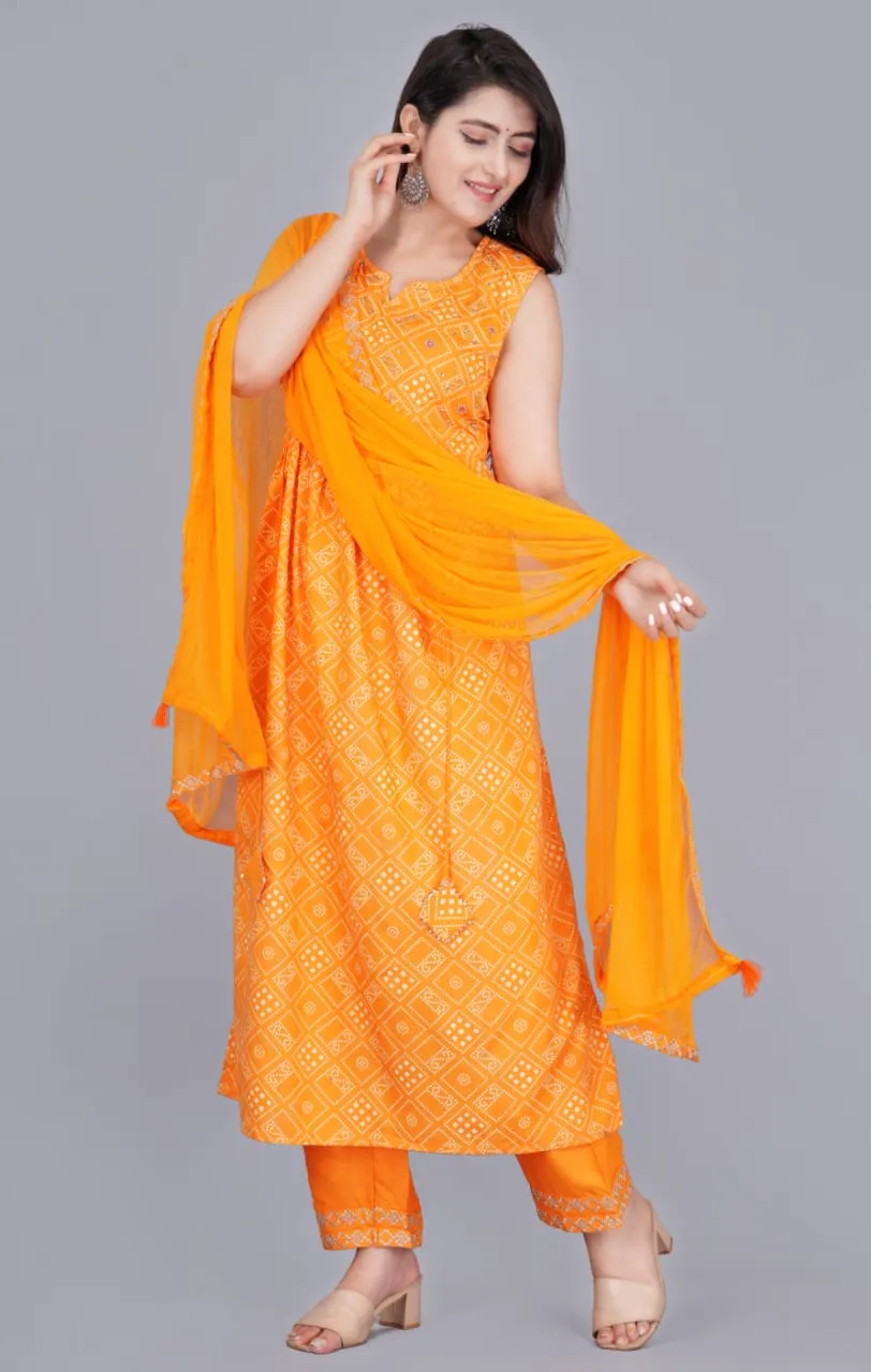 Exquisite Hand-Worked Nayra Cut Kurti Set with Pant and Embroidered Border Dupatta
