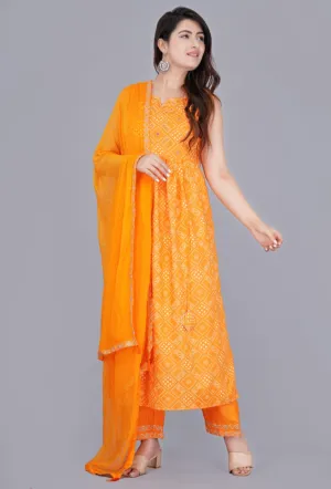 Exquisite Hand-Worked Nayra Cut Kurti Set with Pant and Embroidered Border Dupatta