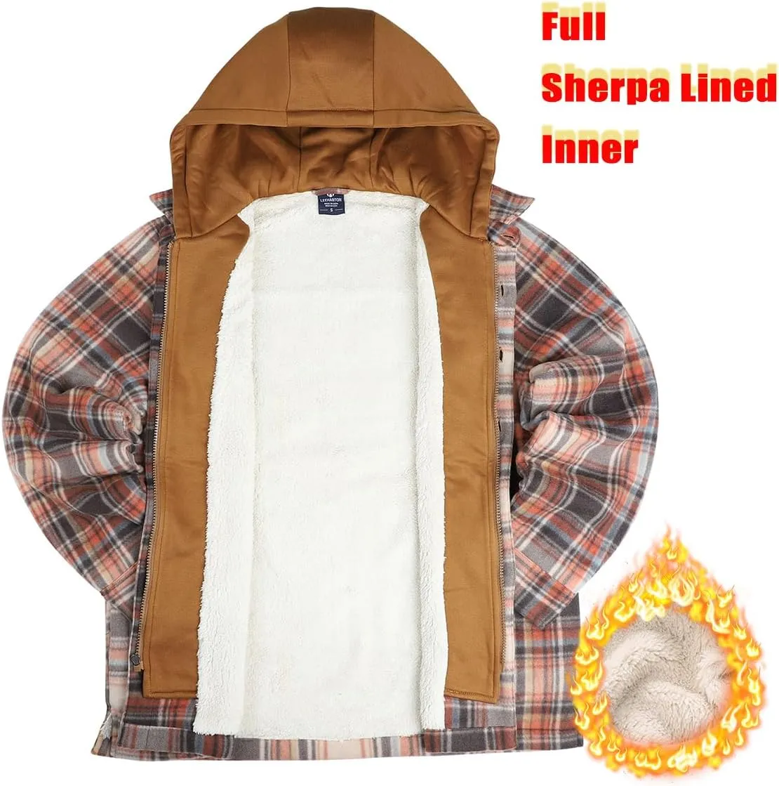 Facitisu Men's Winter Zip Up Hoodie Sherpa Fleece Sweatshirt Warm Thick heavyweight Coats