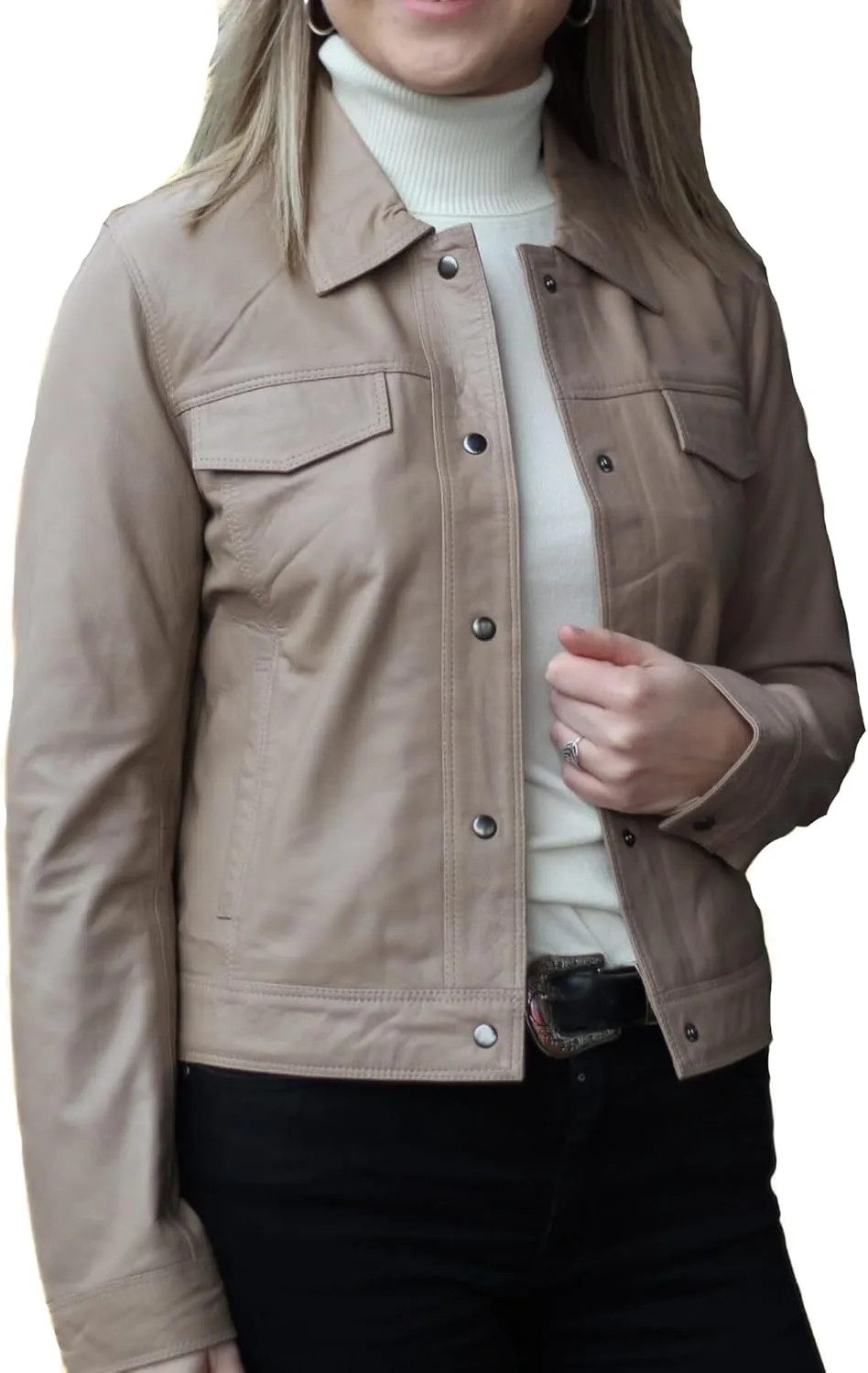 Fernando Women Lambskin Leather Trucker Jackets | Women's Suede and Sheep Leather Four-Pocket Trucker Jacket