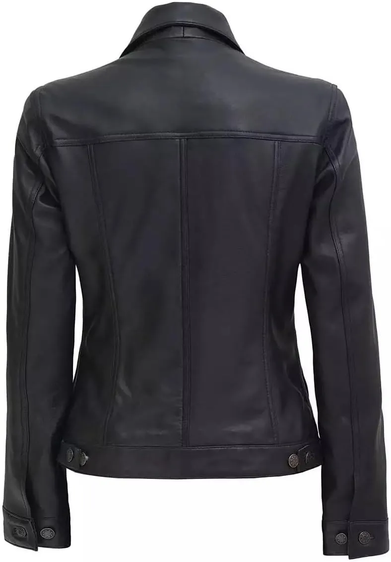 Fernando Women Lambskin Leather Trucker Jackets | Women's Suede and Sheep Leather Four-Pocket Trucker Jacket