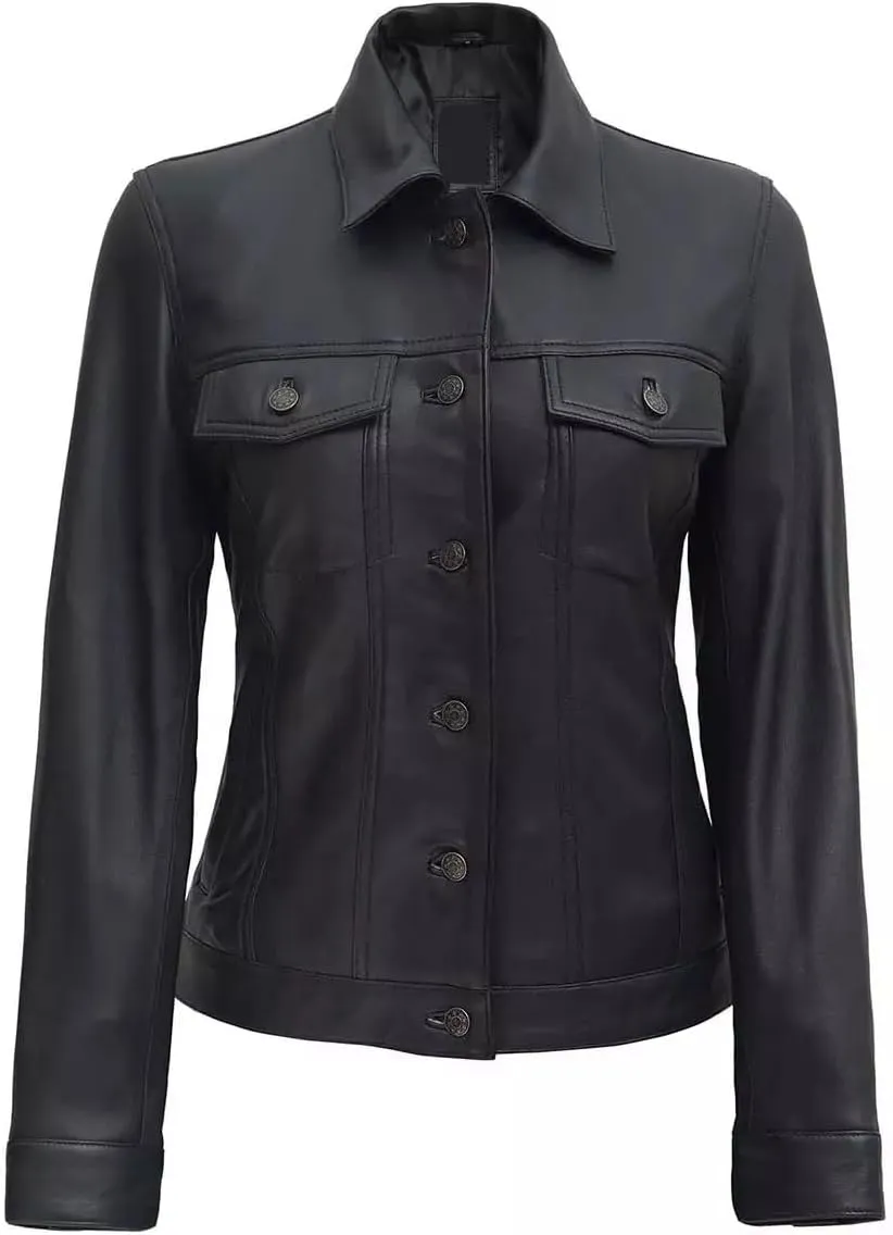 Fernando Women Lambskin Leather Trucker Jackets | Women's Suede and Sheep Leather Four-Pocket Trucker Jacket